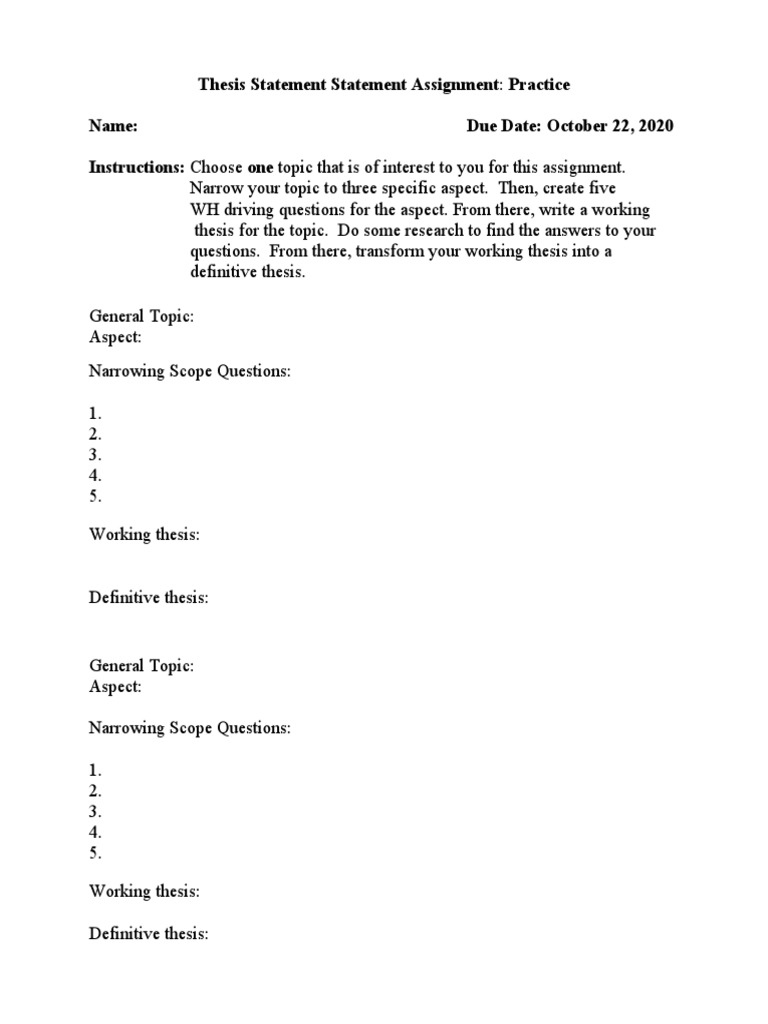 Thesis Statement Assignment Guide | PDF