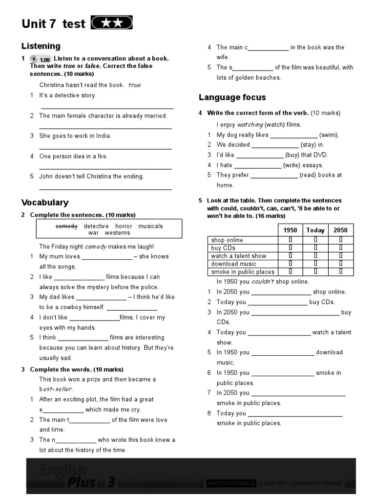 Unit 7 Listening and Comprehension Test | PDF | Vocabulary