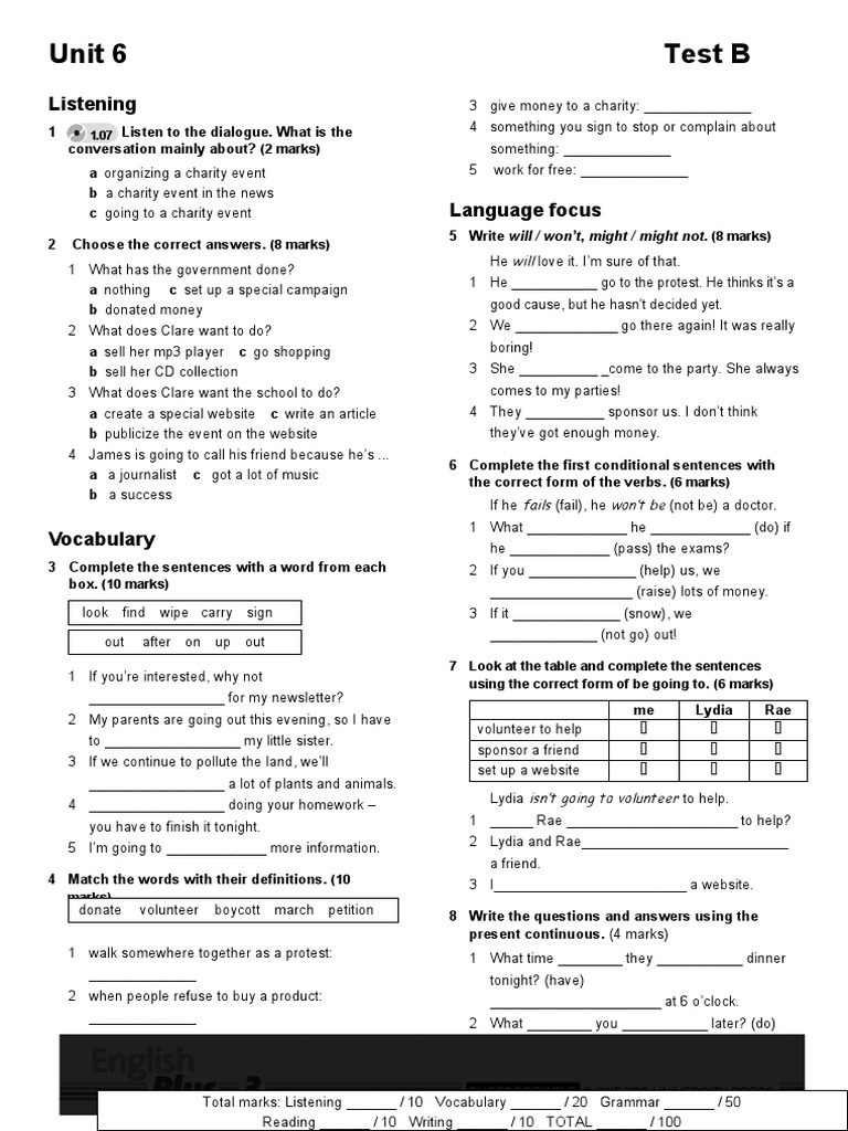 Unit 6 Test B: Listening | PDF | Human Communication | Communication