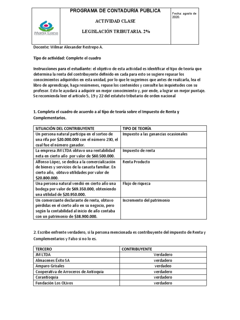 Teorías del Impuesto de Renta en Colombia | PDF | Impuesto sobre la ...