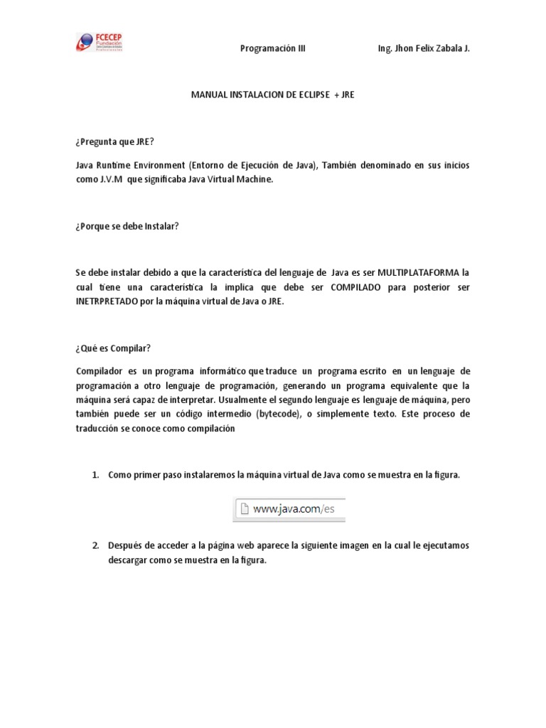 Manual Instalacion de Eclipse | PDF | Java (lenguaje de programación ...