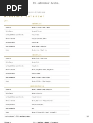 2011 - Academic Calendar - Current Students - Curtin Sydney | PDF | Academic  Term | Universities And Colleges