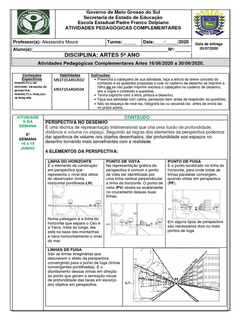 Atividades de Perspectiva para o 5º Ano | PDF | Perspectiva (gráficos ...