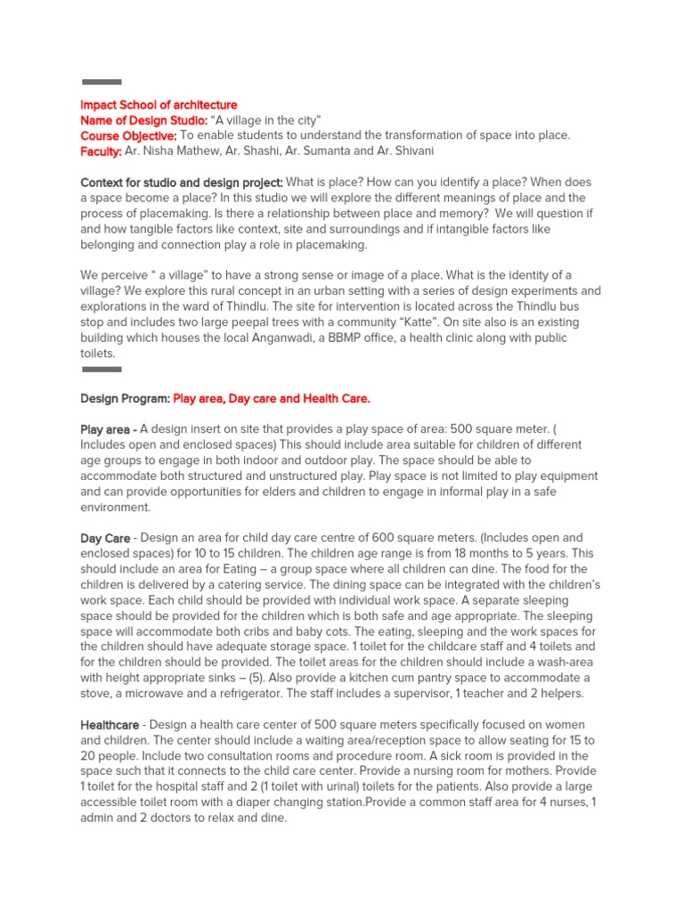 Urban Placemaking: Thindlu Design Studio | PDF