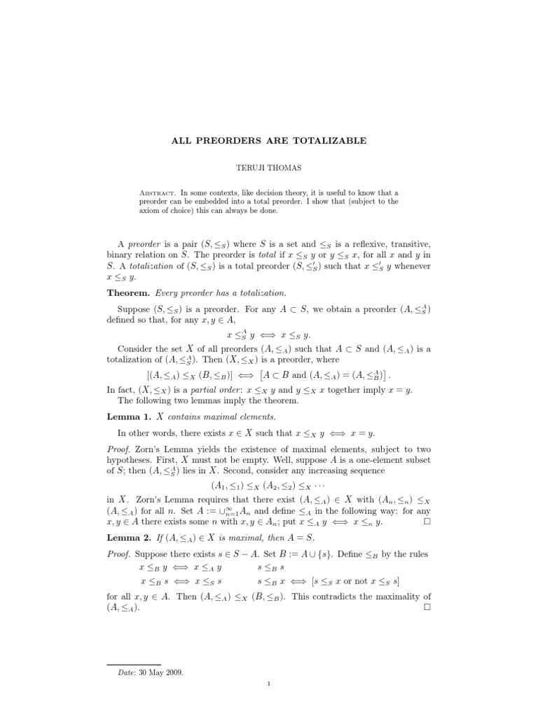 Preorders and Totalization Theory | PDF | Teaching Mathematics | Logic
