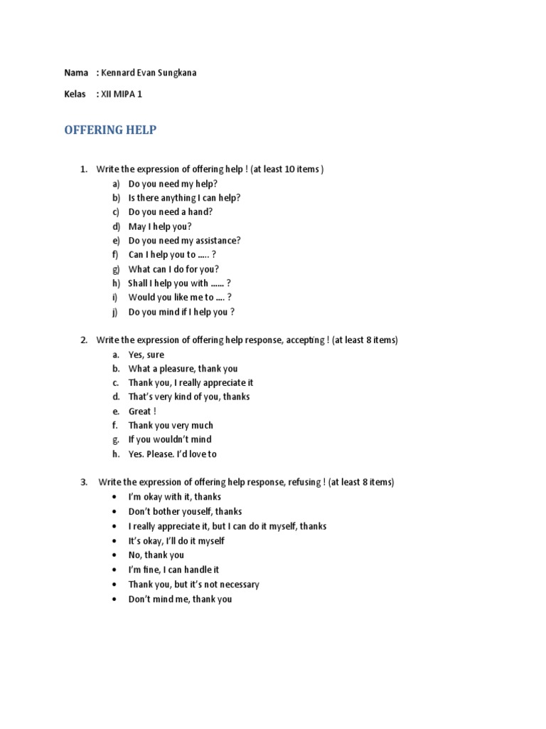 Offering Help: Nama: Kennard Evan Sungkana Kelas: Xii Mipa 1 | PDF ...