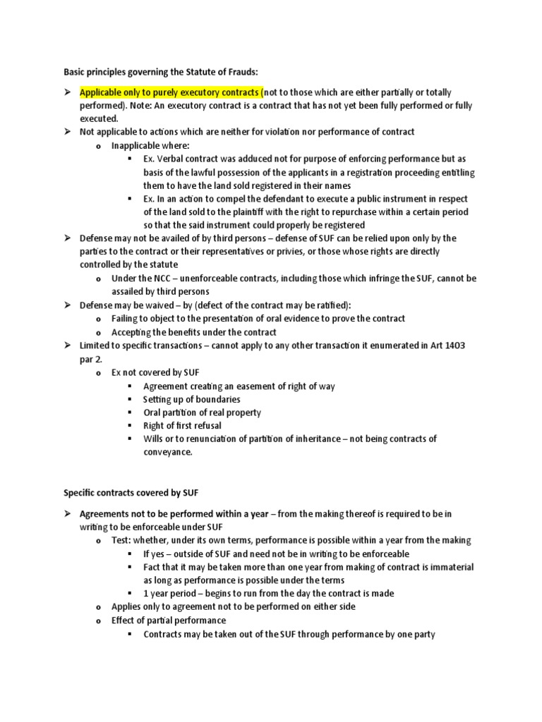Basic Principles Governing The Statute of Frauds PDF Surety Legal