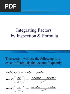 Integrating Factors Found By Inspection Pdf Applied Mathematics Algebra