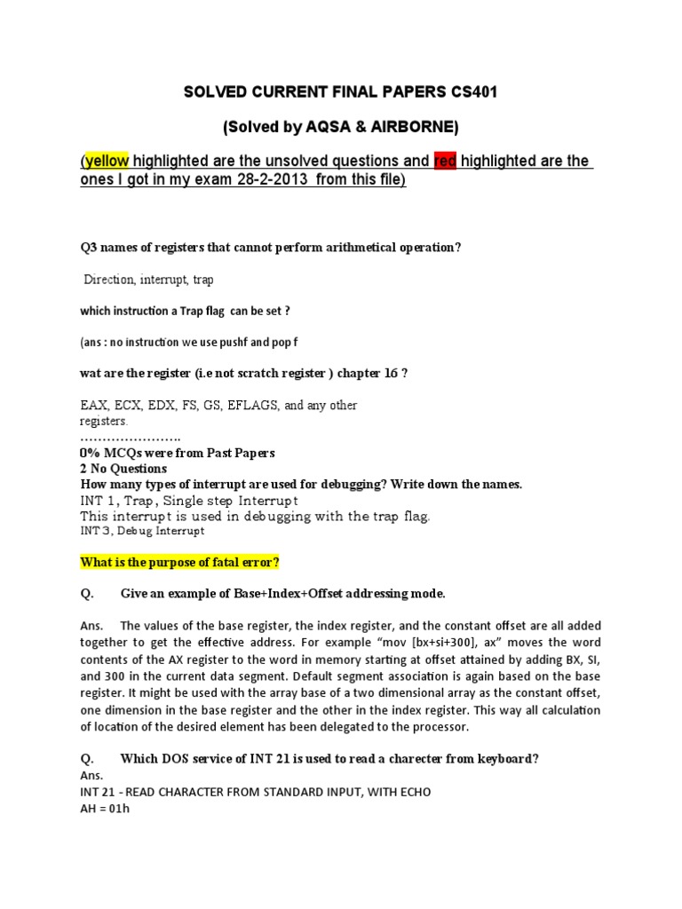 CS401 Final Exam Solutions Summary | PDF | Digital Electronics ...