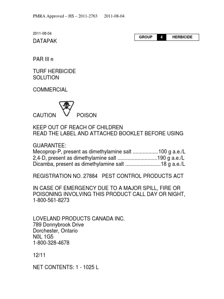PAR III TURF HERBICIDE Label PDF PDF Herbicide Habitat