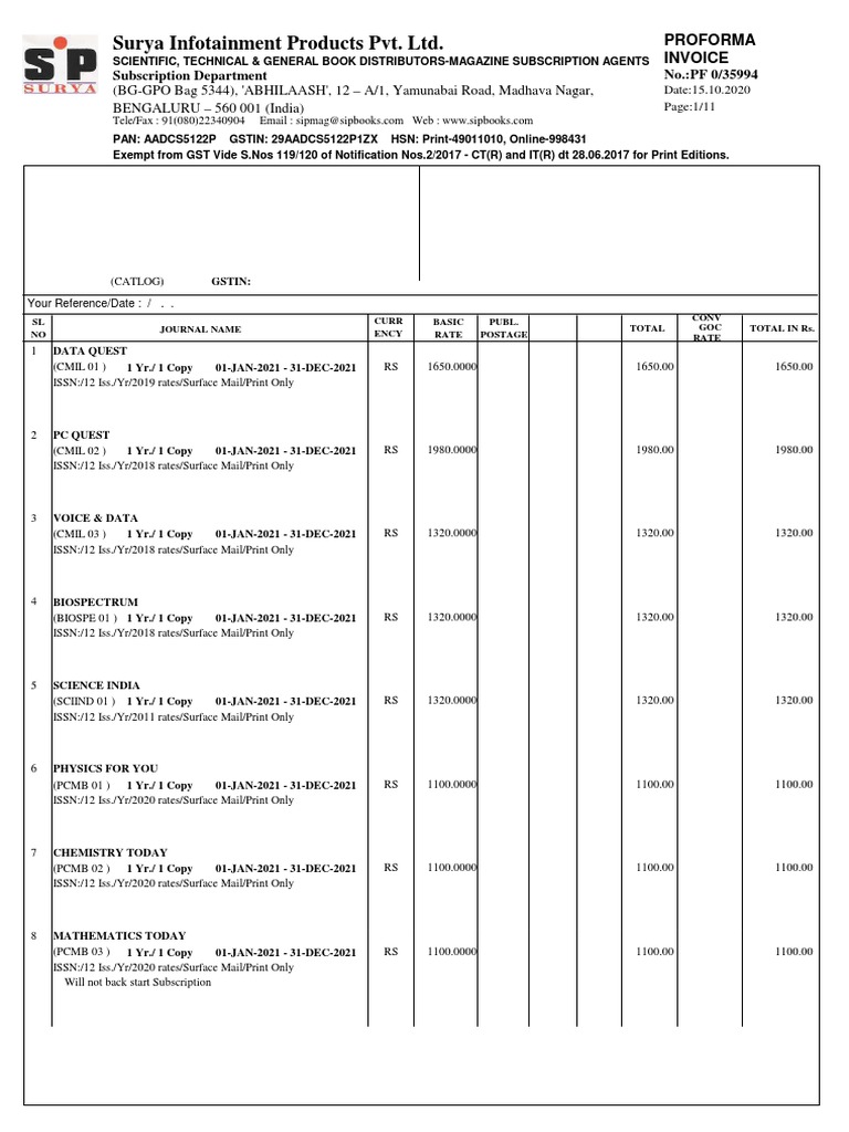 Magazine Subscription Invoice 2021 | PDF | Mail | Business