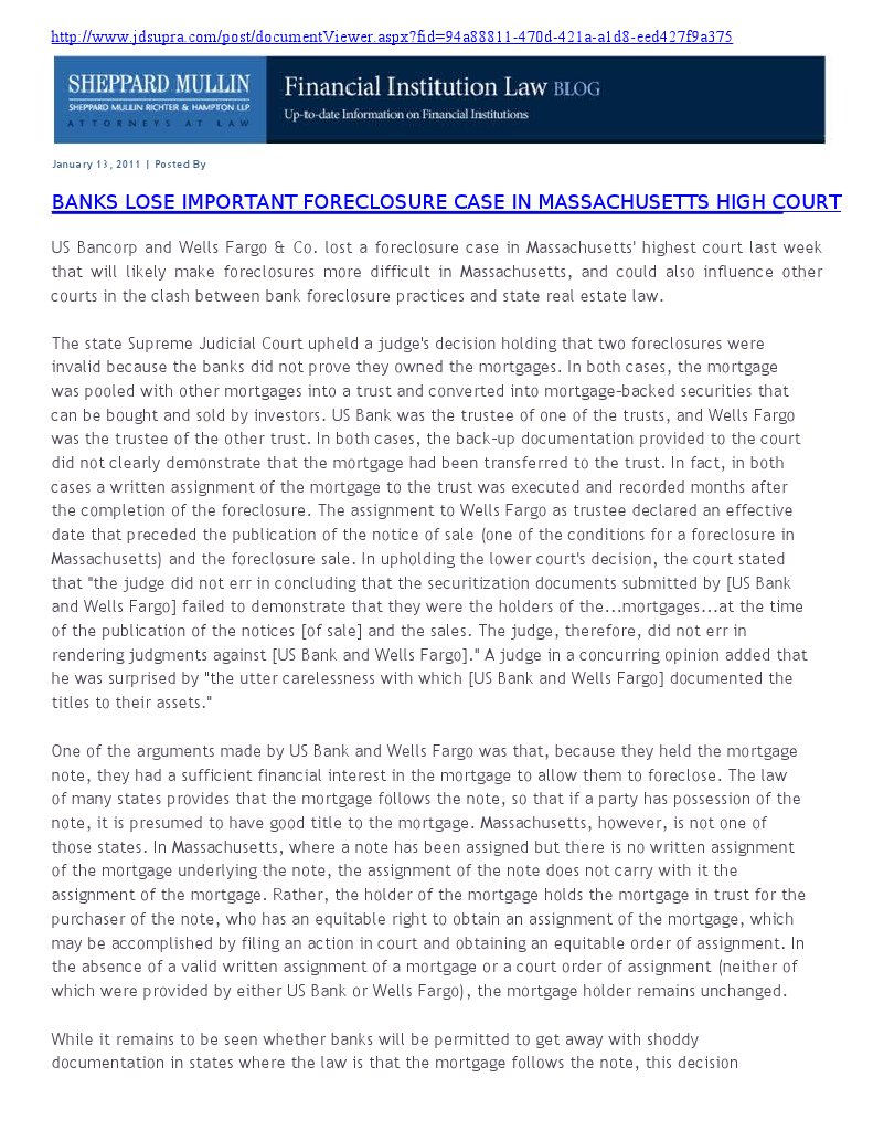 Massachusetts Foreclosure Case Ruling | PDF | Foreclosure | Mortgage Law