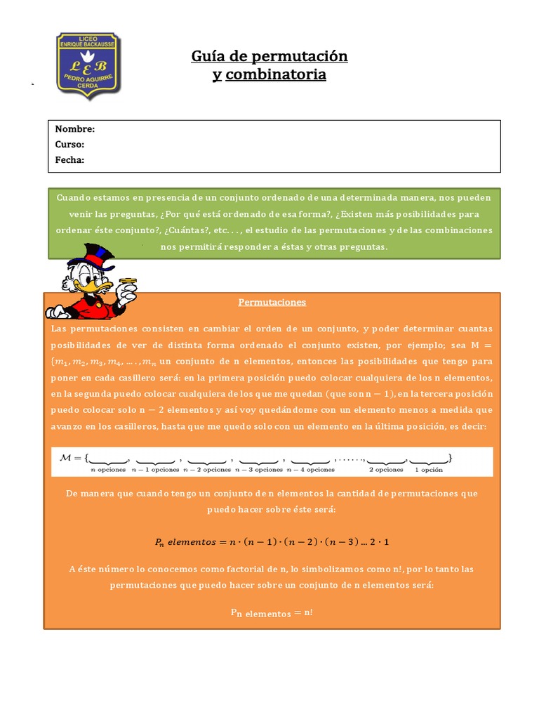 Guía de Permutaciones y Combinaciones | PDF | Permutación | Combinatoria