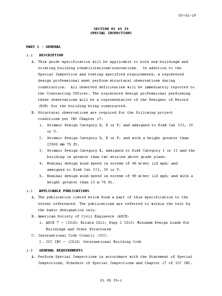 SECTION 01 45 35 Special Inspections | PDF | Nondestructive Testing ...