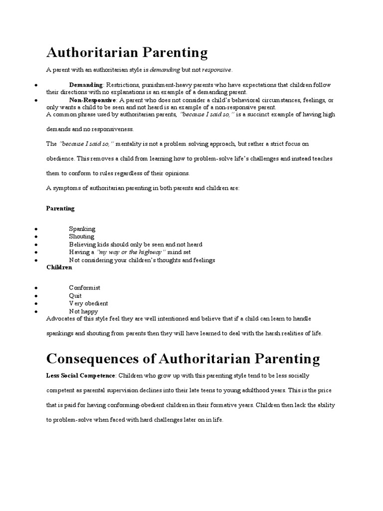 The Harms of Authoritarian Parenting: Strict Demands and Lack of ...