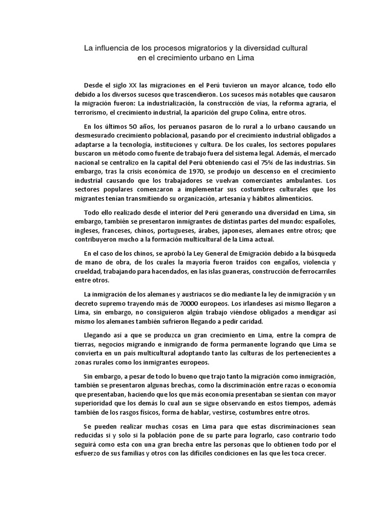 La Influencia de Los Procesos Migratorios y La Diversidad Cultural PDF ...