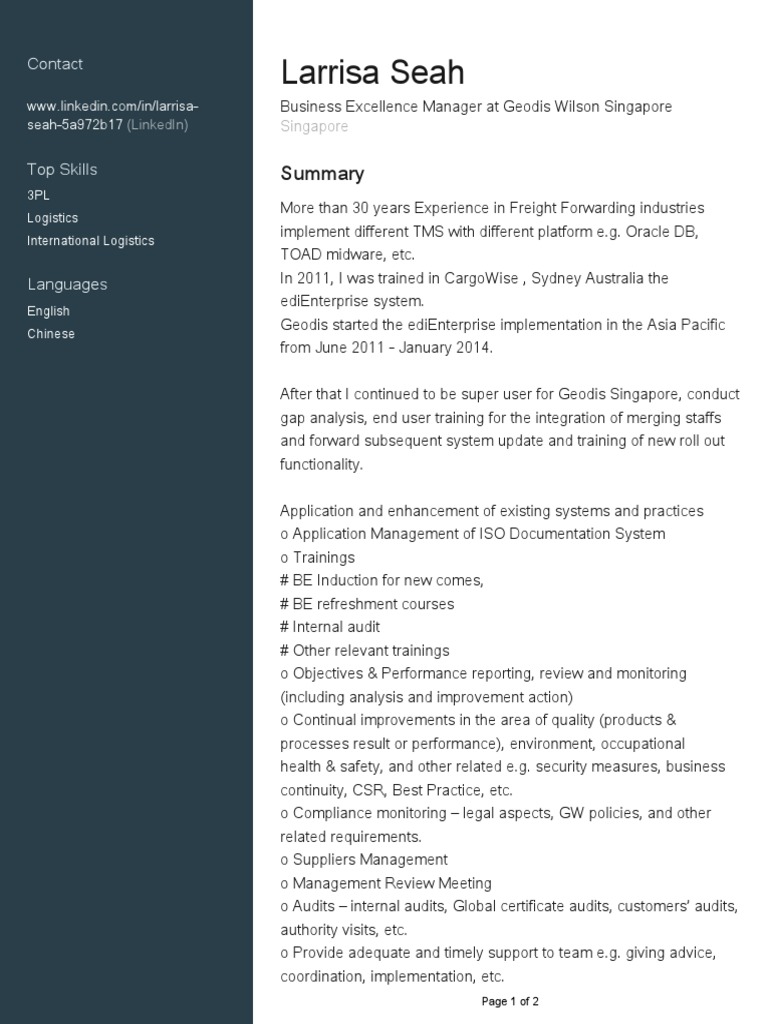 Business Excellence at Geodis Singapore | PDF | Internal Audit | Singapore