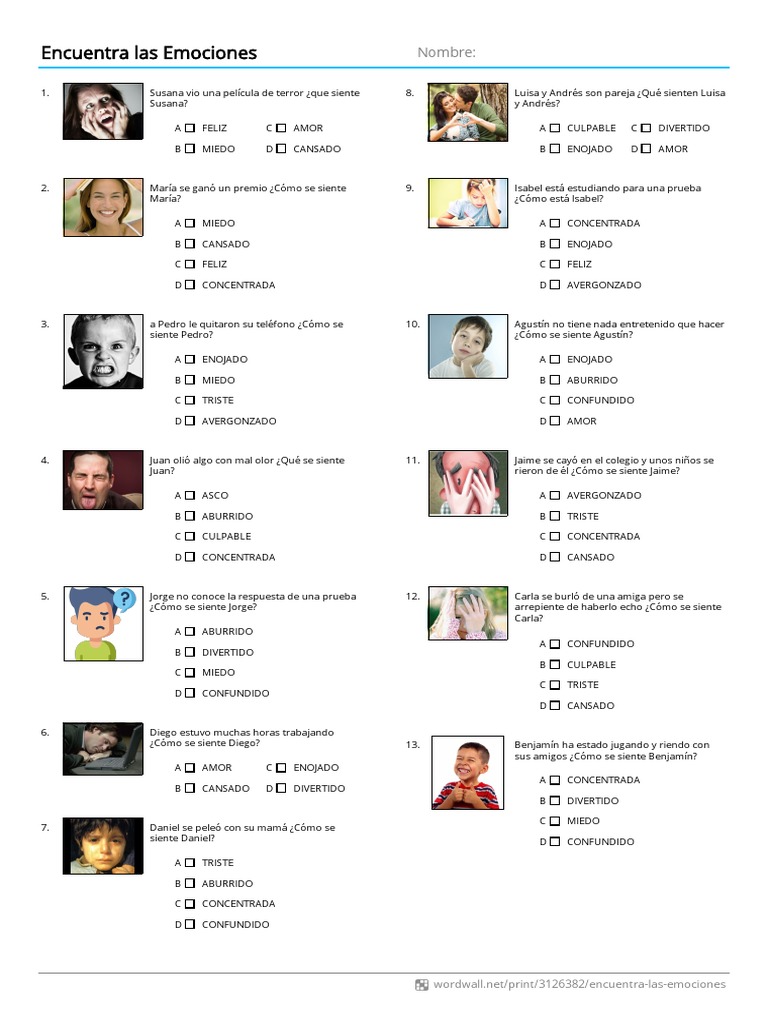 Test de emociones para niños | PDF
