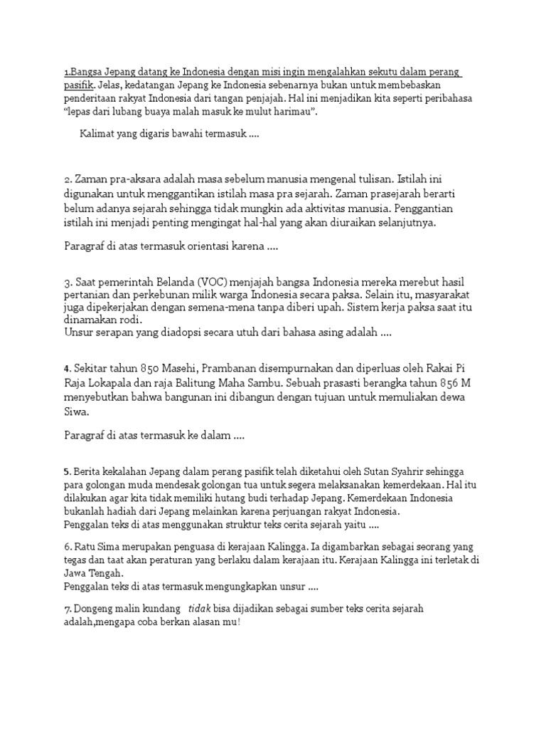 Latihan Soal Cerita Sejarah Pdf