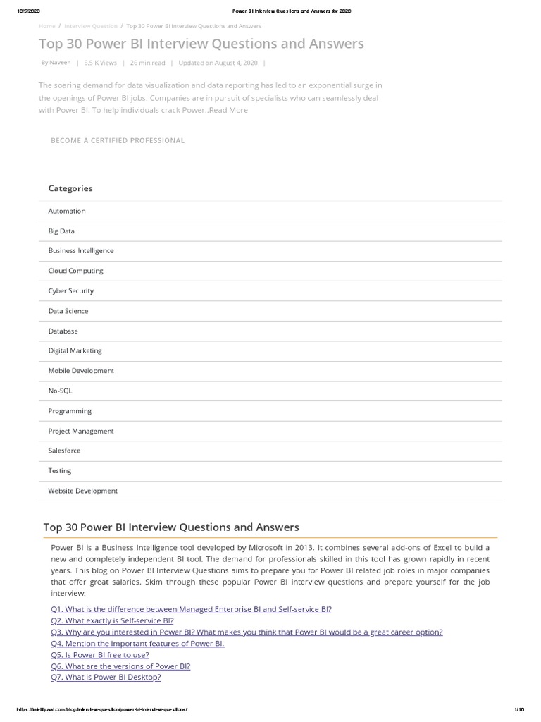 Power BI Interview Questions and Answers For 2020 | PDF | Relational ...