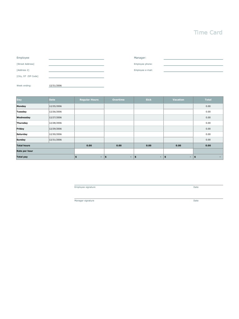 Employee Time Card Template | PDF