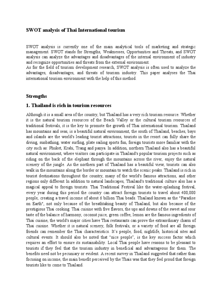 SWOT Analysis of Thai International Tourism | PDF | Thailand | Tourism
