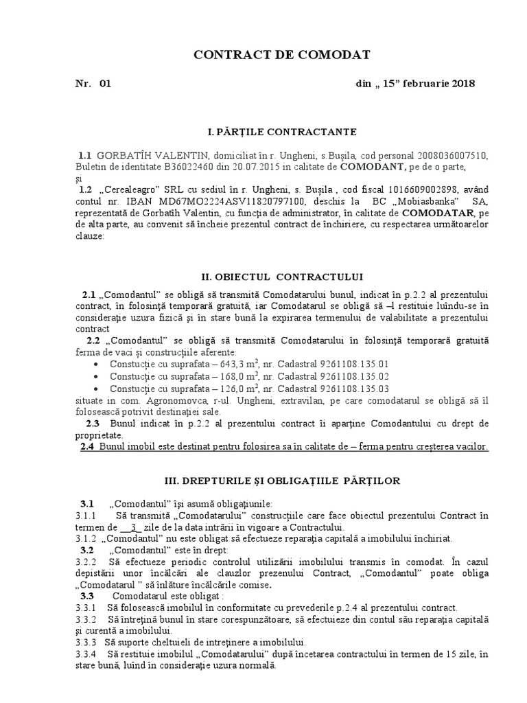 Contract de Comodat | PDF
