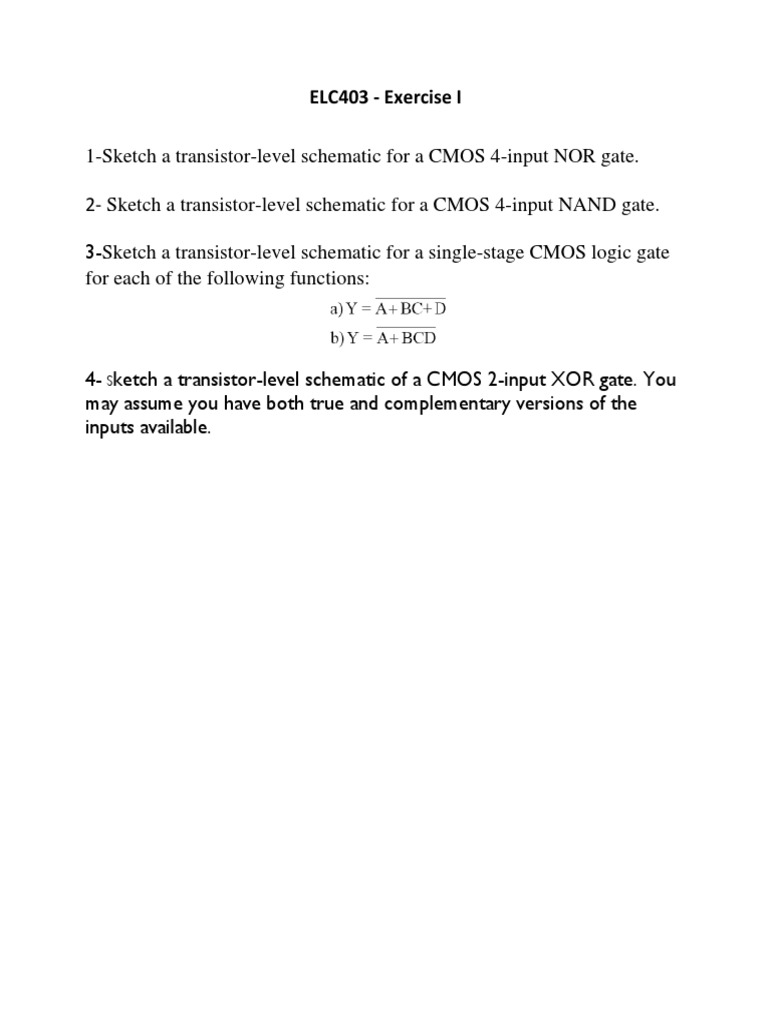 CMOS Logic Gate Schematic Exercises | PDF