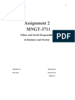 Assignment 2 MNGT-3711: Ethics and Social Responsibility in Business and Society