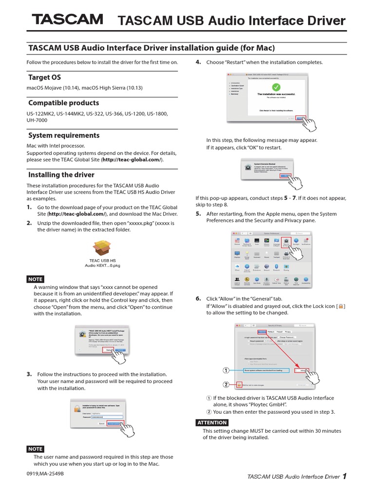 TASCAM USB Audio Interface Driver Installation Guide (For Mac) PDF
