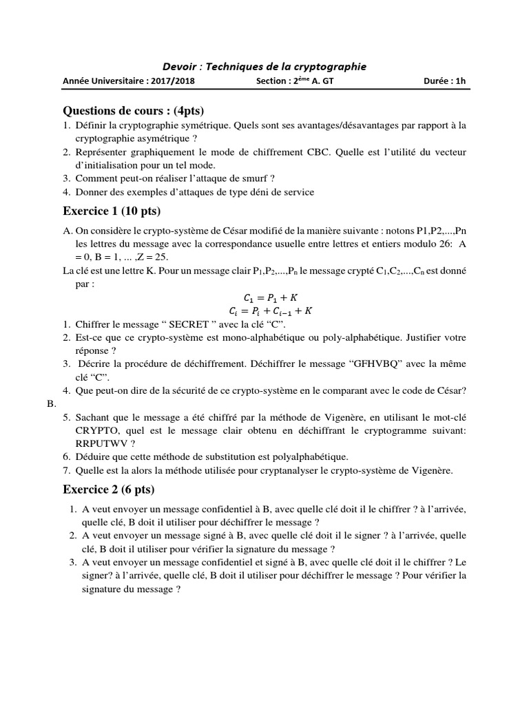 Devoir Crypto 2017 PDF | PDF | Ordinateurs