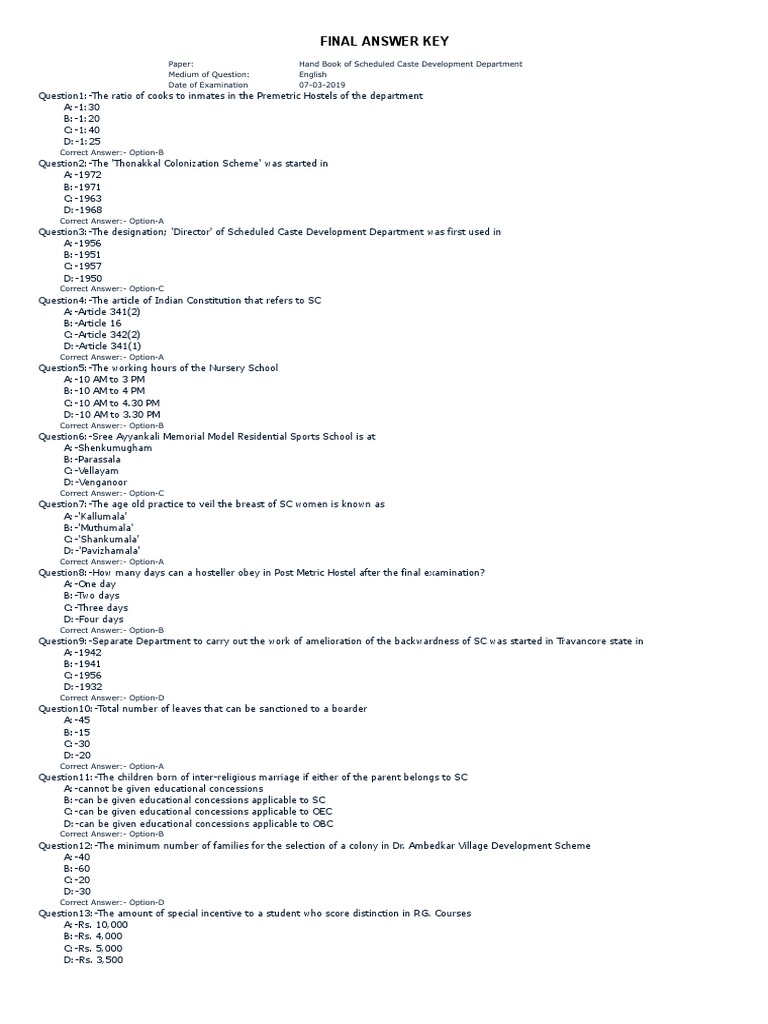 Final Answer Key PDF Government