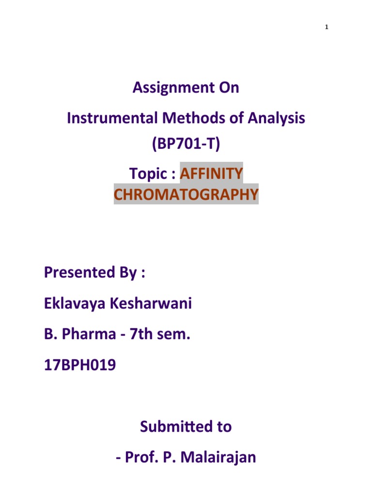 Assignment 2 Affinity Chromatography Eklavaya Kesharwani 17BPH019 PDF