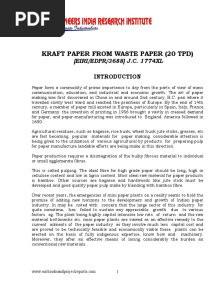 Project Report On Kraft Paper From Waste Paper (20 TPD)