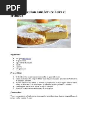 Gateau Au Citron Sans Levure Doux Et Cremeux Pdf