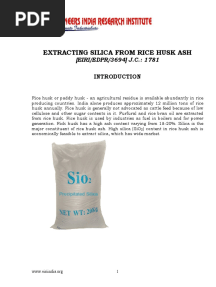 Project Report On Extracting Silica From Rice Husk Ash