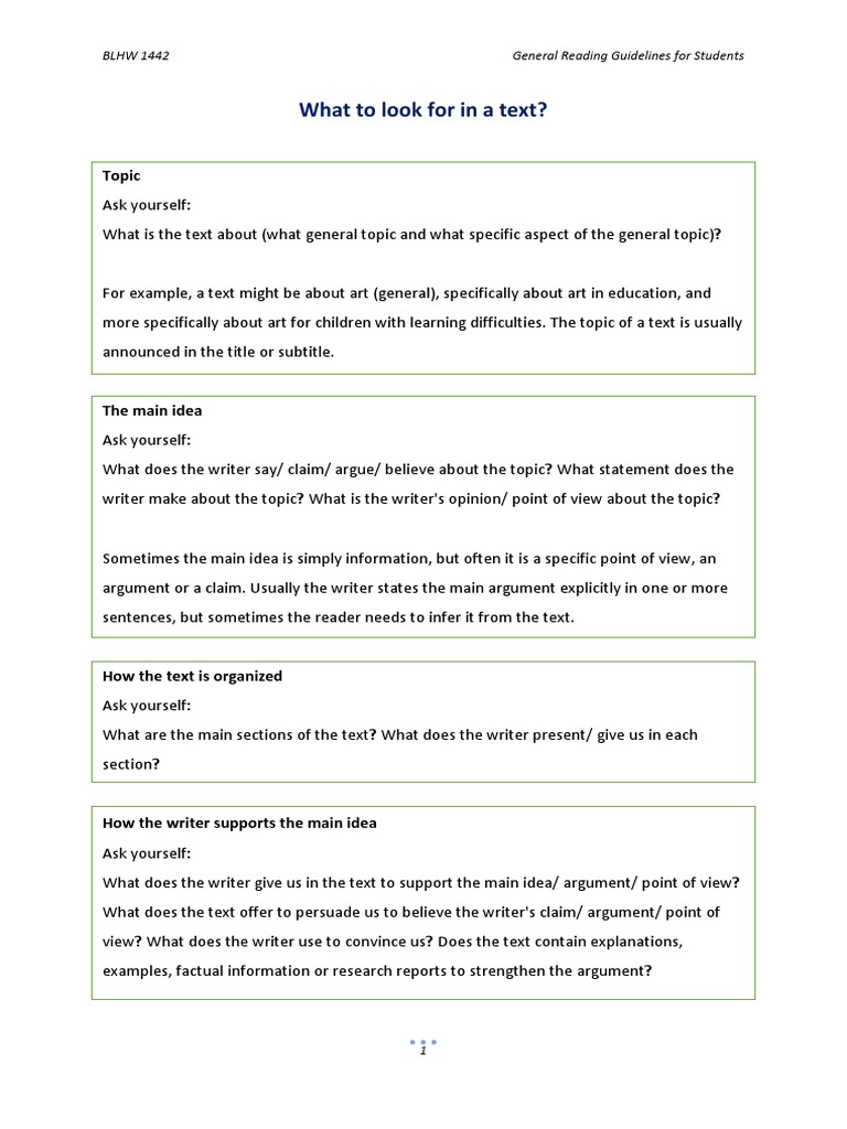 General Reading Guidelines PDF | PDF | Writers | Sentence (Linguistics)
