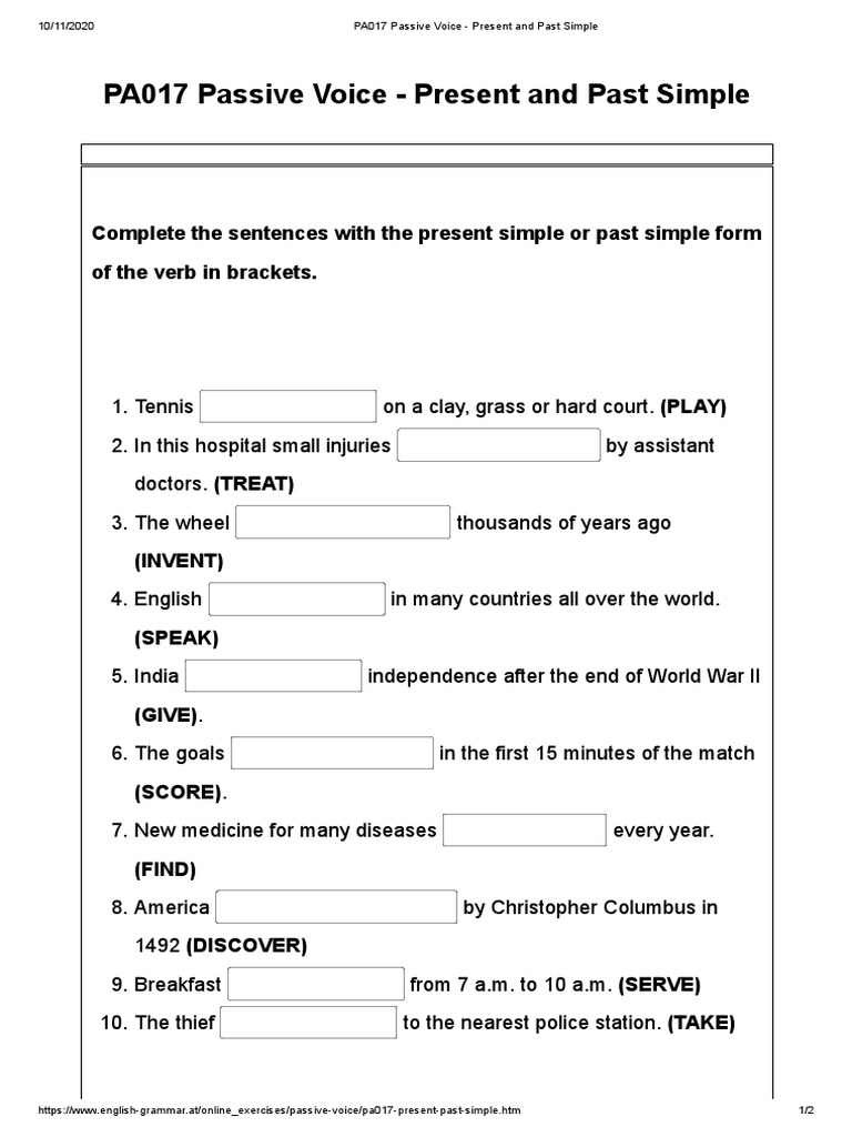 Passive Voice Past Simple Exercises Pdf