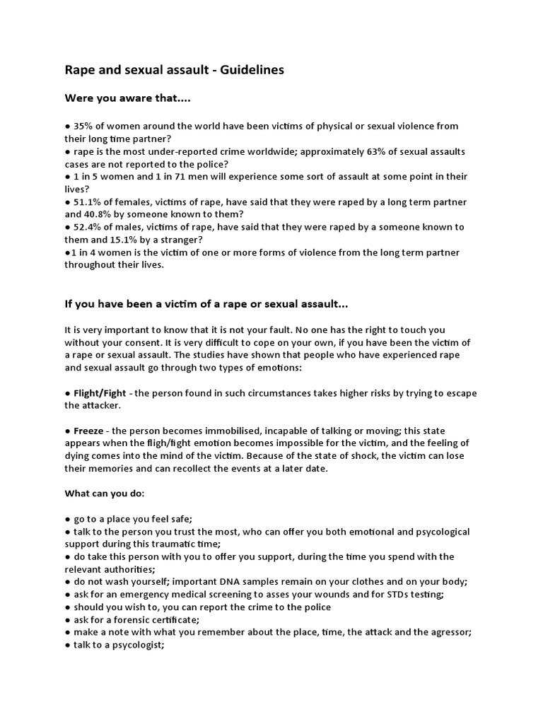Rape and Assault Awareness Guidelines | PDF | Sexual Assault | Rape