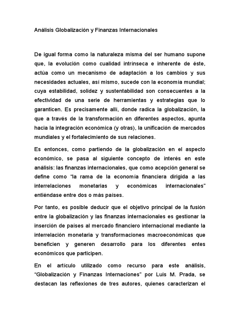 Análisis Globalización y Finanzas Internacionales | PDF | Dinero ...