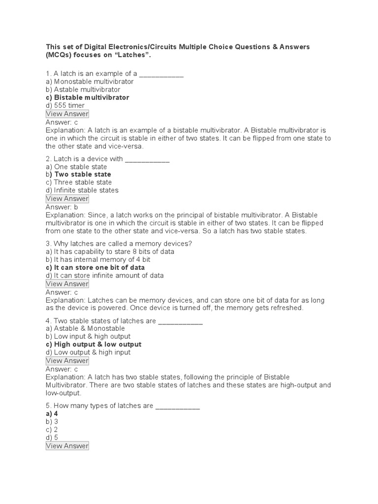 Digital Electronics MCQ PDF Electronic Engineering Electricity