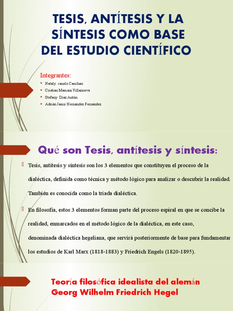 Tesis Antítesis Y La Síntesis Como Base Pdf Dialéctico Georg