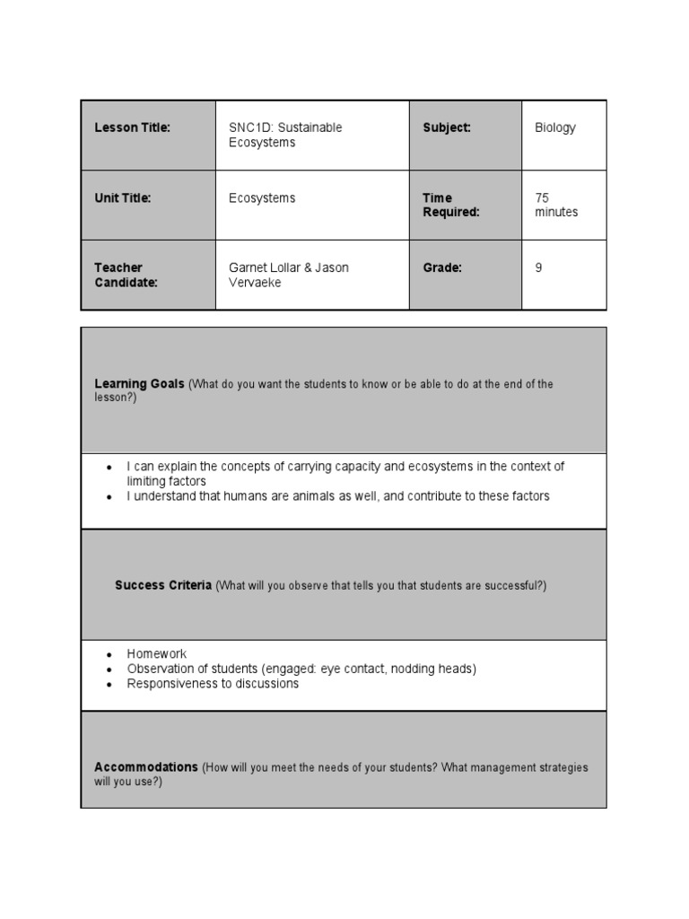 Sustainable Ecosystems Lesson Plan | PDF | Ecosystem | Sustainability