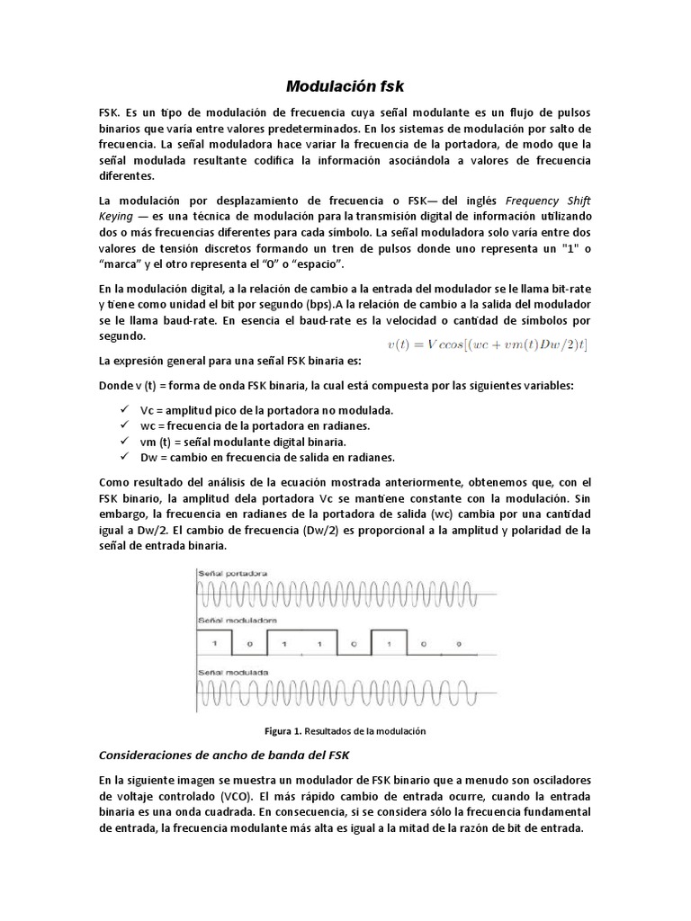 Modulación FSK | PDF | Ingeniería en telecomunicaciones | Transmisión ...
