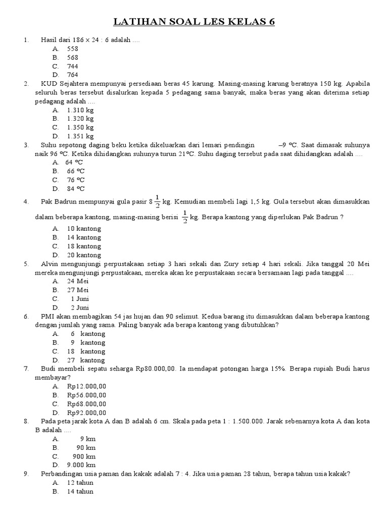 Latihan Soal Matematika Kelas 6 | PDF
