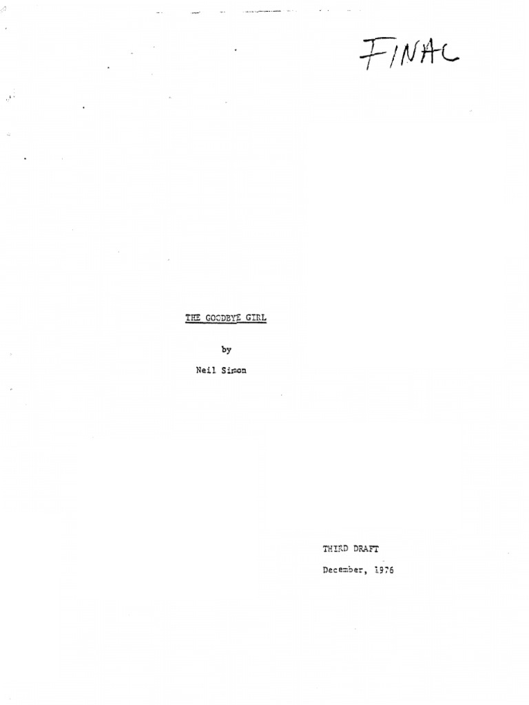 The Goodbye Girl Script Analysis | PDF