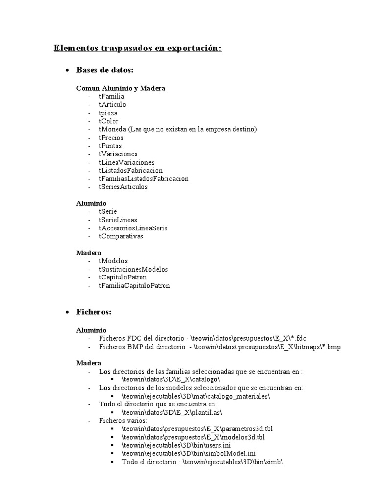 Exportación de Datos en TeoWin Aluminio | PDF | Servidor SQL de ...