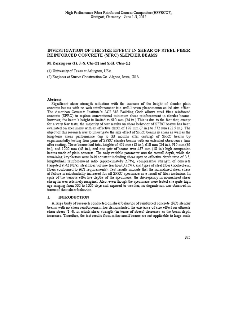 Size Effect in Shear of SFRC Beams | PDF | Fracture | Strength Of Materials