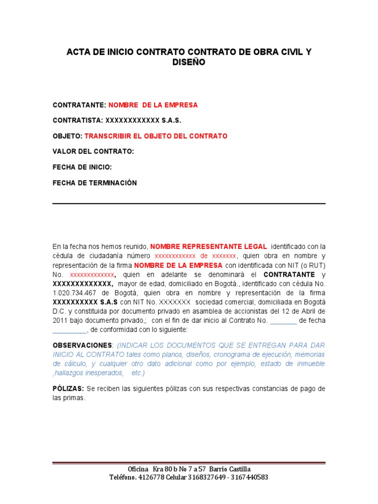 Acta de Inicio de Contrato de Obra Civil | PDF | Gobierno | Business