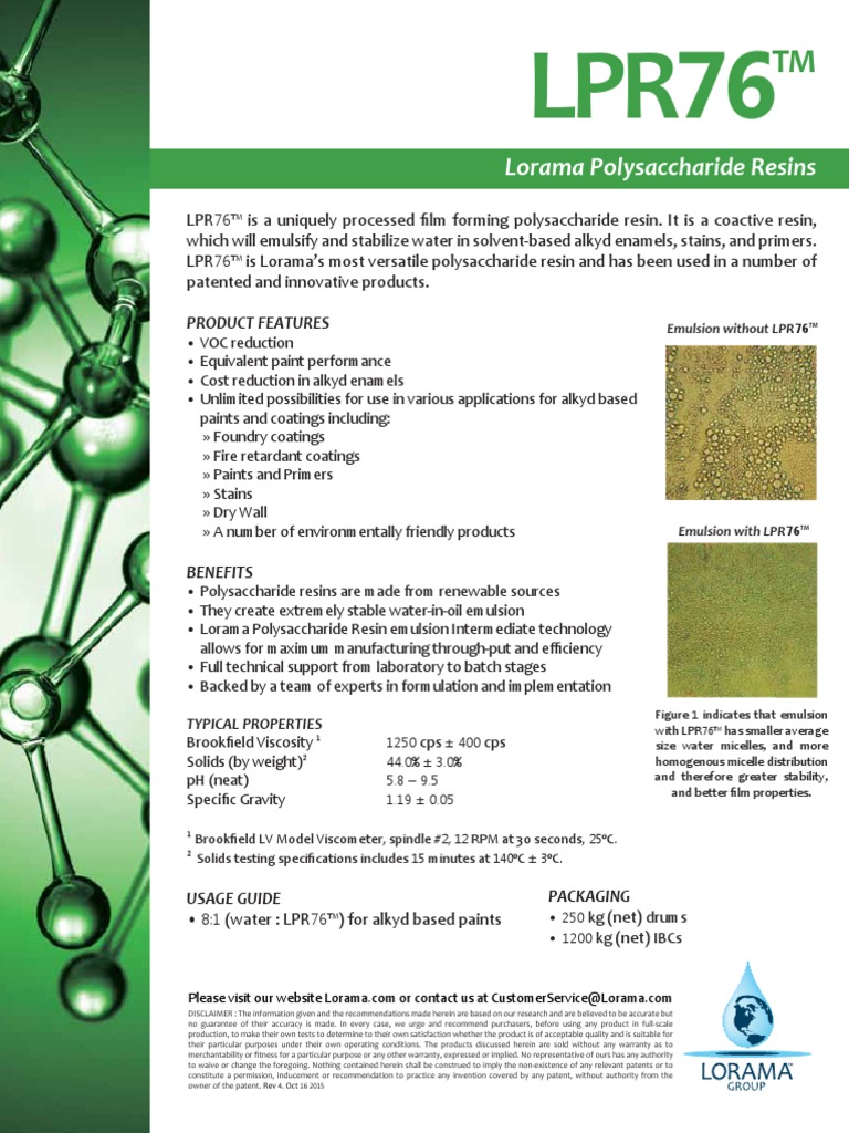Lorama Polysaccharide Resins Product Features PDF Paint Emulsion